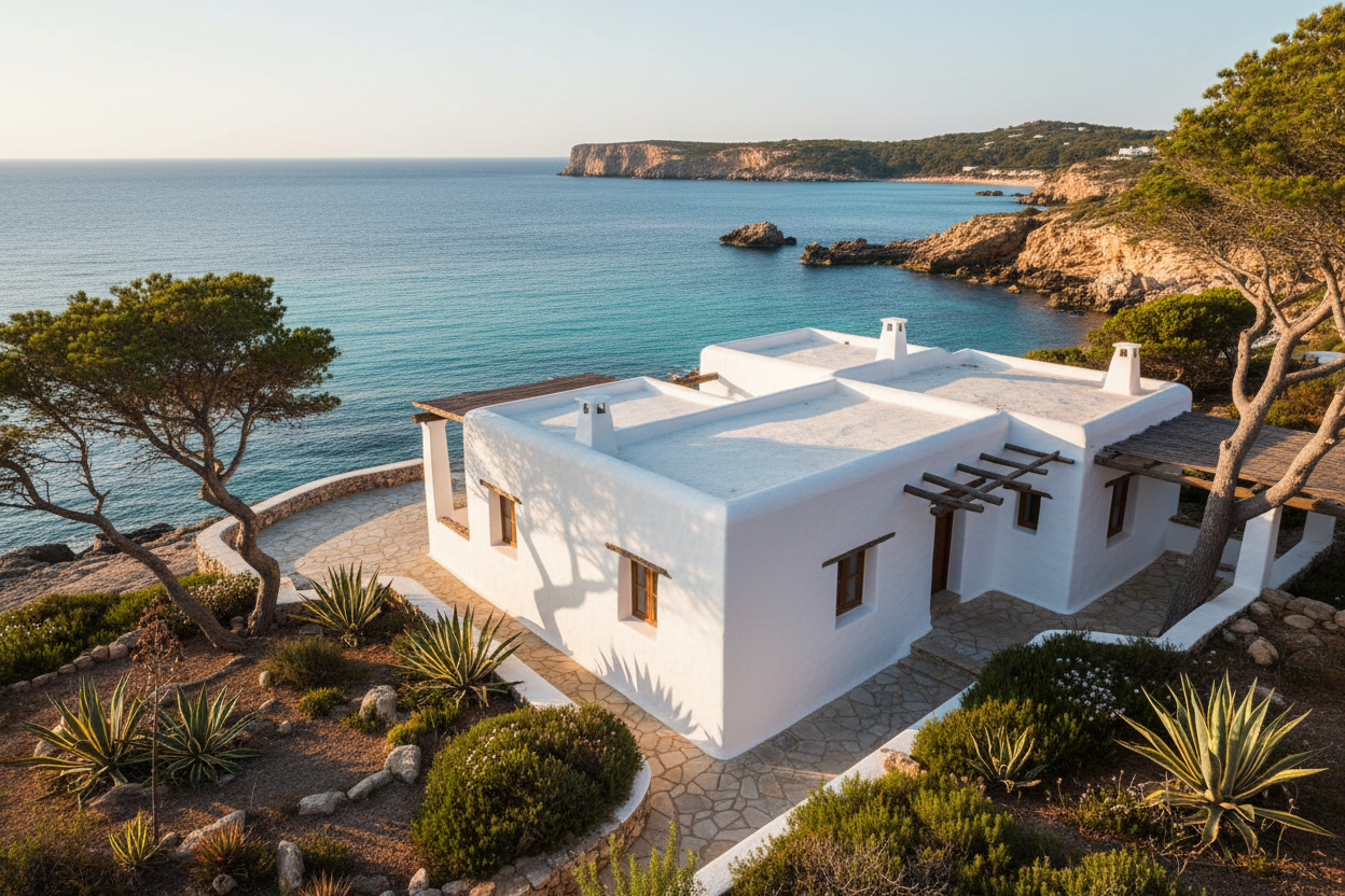 el paisaje, casa ibicenca, el mar